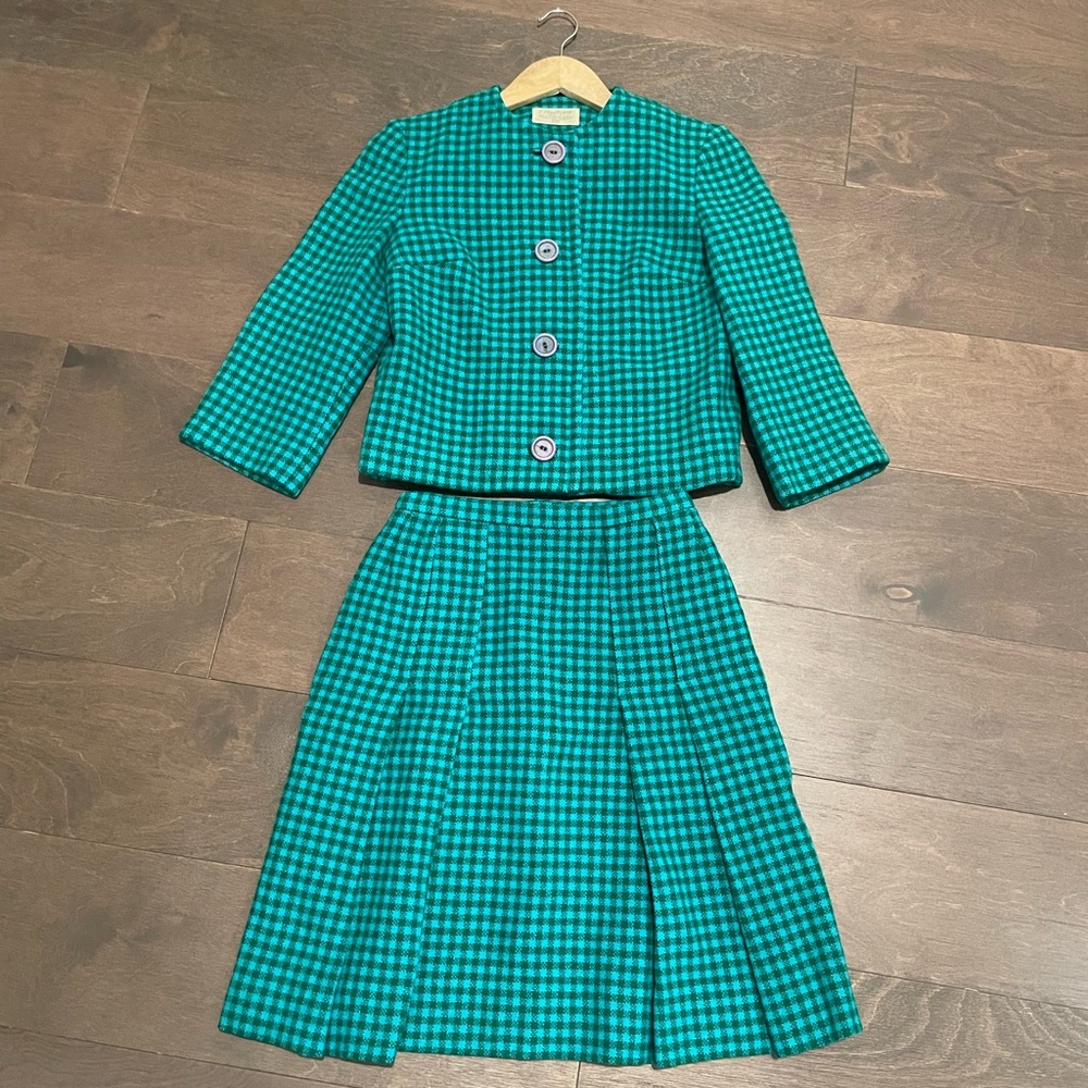 Vintage Green and Blue Plaid Pendleton Skirt Set